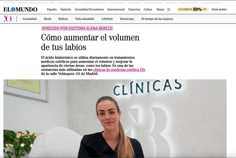 Clínica medicina estética EB en el periódico El Mundo Yodona