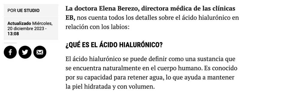 Clínica medicina estética EB en el periódico El Mundo Yodona