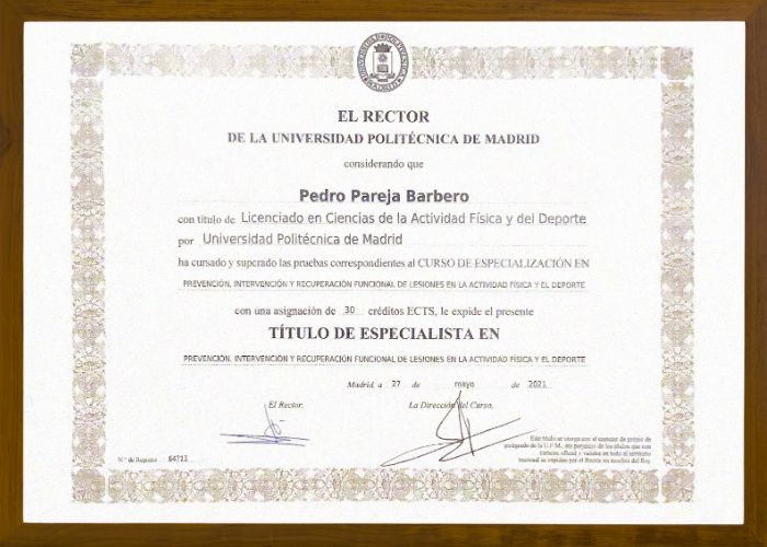 especialista prevencion, intervencion, recuperacion de lesiones Pedro Pareja Nuticionista